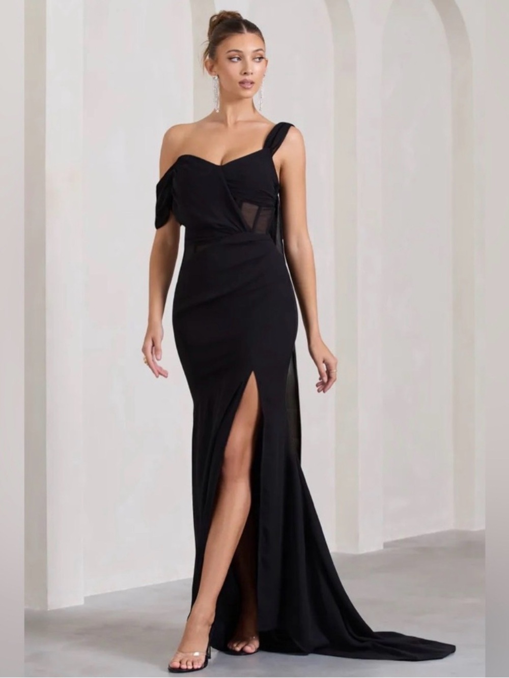 Club L London NWT Black One Shoulder Formal Gown Size 12 - Picture 3 of 9